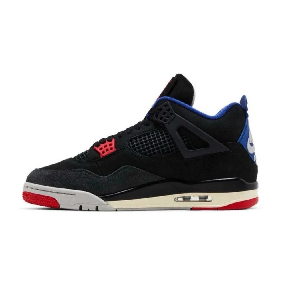 Air Jordan 4 Retro Mens 9.5 Black Fire Deep Royal Blue Shoes Sneakers FV5029-003